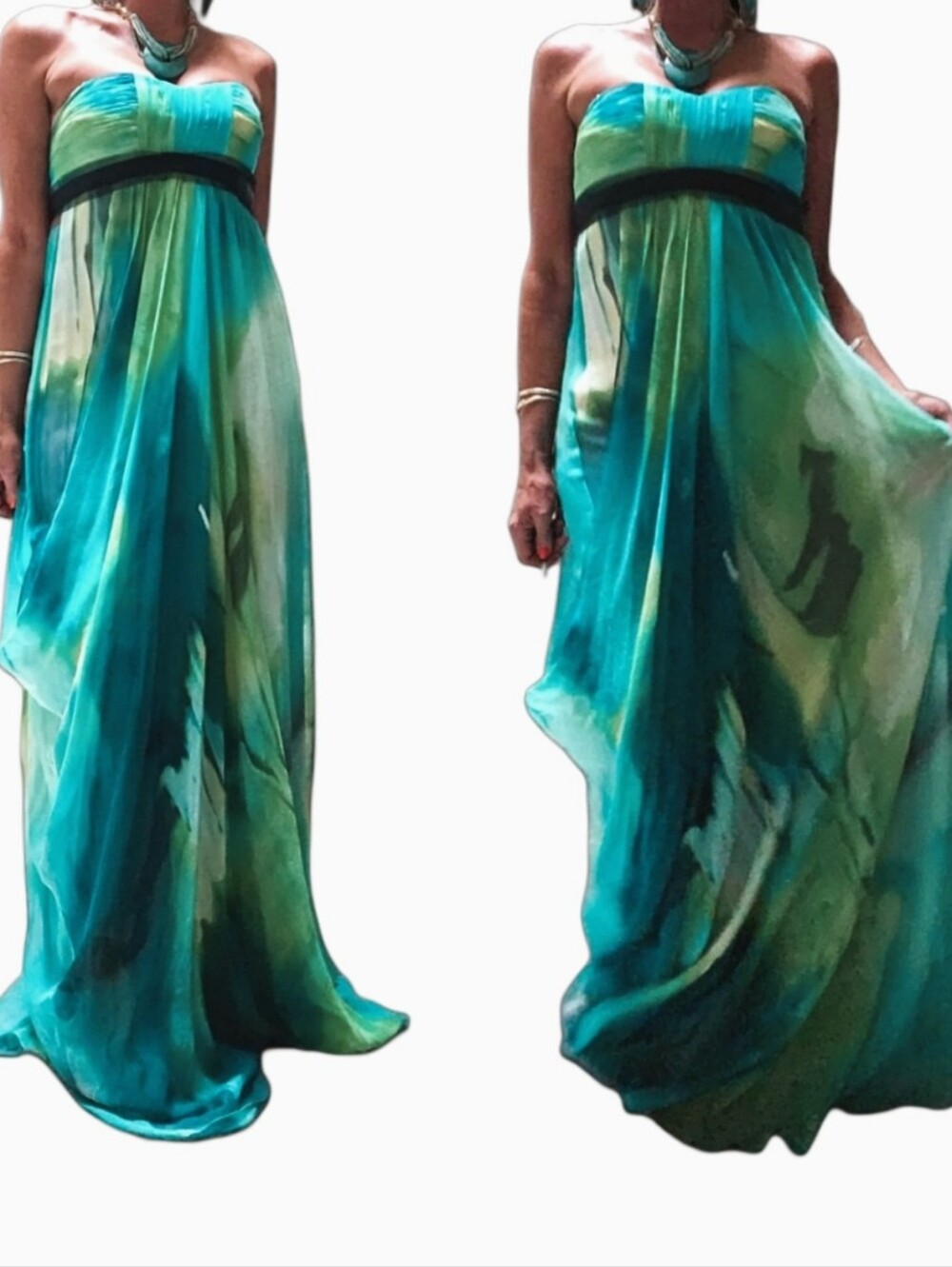 BCBGMAXAZRIA Silk Chiffon Watercolor 2008 Strapless Maxi Gown Dress - Picture 2 of 14
